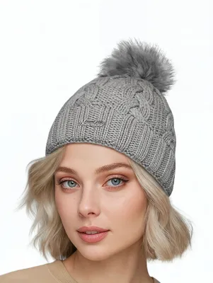 Produktbild von Damen Strickmütze Zopfmuster Fleccefutter Bommelmütze Pudelmütze Wintermütze Accessoires Herbst Winter Model 2213 Neverless®