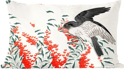 Produktbild von MuchoWow® Zierkissen Sofakissen Wohnzimmer Dekokissen 50x30 cm Vogel - Beere - Japanisch - Wohnzimmerdekoration - Polster mit Photo