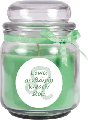 Produktbild von Sternzeichen Duftkerze Kokos im Bonbonglas ( Löwe ) - viele Motive zur Auswahl, 300g - Brenndauer bis zu 70 Std - Leo
