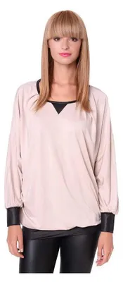 Produktbild von Damen Sweatshirt Shirt Pullover Pulli Oversized Langarm Tunika Bluse; Beige/S/M