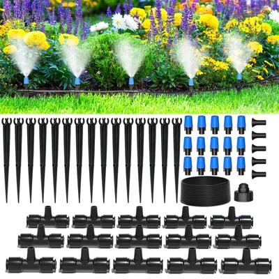 Produktbild von Garten Bewässerungssystem Automatisch Gartenbewässerung mit Einstellbare Sprühdüsen und Sprinklern Tröpfchenbewässerung Kit, 10m