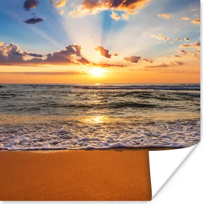 Produktbild von MuchoWow® Poster Strand - Sonnenuntergang - Meer - Wolken - Horizont 30x30 cm - Wandposter - Printing