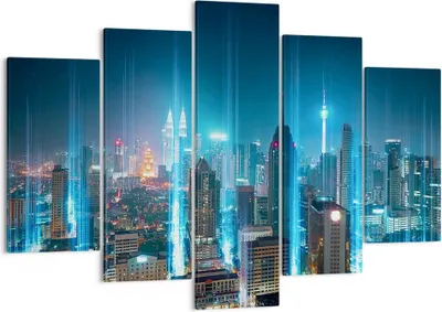 Produktbild von Bild auf Leinwand - Leinwandbild - Stadt Nacht Straße - 150x100cm - Wand Bild - Wanddeko - Leinwanddruck - Bilder - Kunstdruck - Wanddekoration - Leinwand bilder - Wandkunst - EA150x100-3903