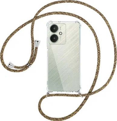 Produktbild von Handykette Backcover-Schutzhülle mit Band (Metall silberfarben) für Xiaomi Redmi 13C 5G, Poco M6 5G - braun+beige