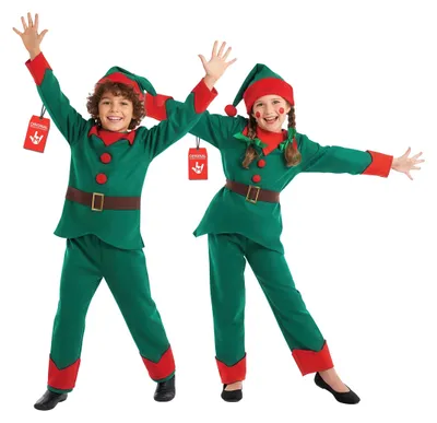 Produktbild von Morph Elf Kostüm Kinder, Weihnachtswichtel Kostüm Kinder, Elfenkostüm Jungen & Mädchen, Elfen Kostum Kind, Kostum Weihnachtself, Wichtelkostüm Kind, Weihnachtskostüm, 7-9 Jahre