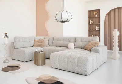 Produktbild von MIUFORM Lulu Ecksofa mit Bettfunktion und Bettkasten U-FORM LINKS – 333 x 187 cm - Salz und Pfeffer - Sofa Schlafsofa Couch Modulsofa