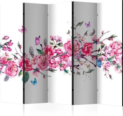 Produktbild von Neuheit! Dekorativer Paravent Raumteiler Trennwand Foto-Paravent Spanische Wand XXL BLUMEN SCHMETTERLINGE 225x172 cm p-B-0042-z-c