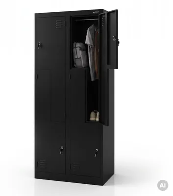 Produktbild von Jan Nowak Umkleideschrank Z02 Spind mit 4 Abteilen Kleiderspind Metallschrank Flügeltür Lüftungsschlitzen Pulverbeschichtung 185 cm x 80 cm x 45 cm Schwarz
