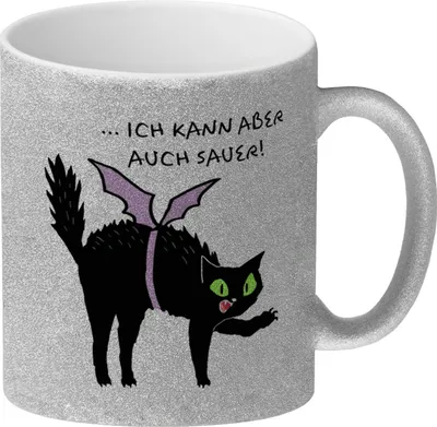 Produktbild von Schwarze Katze Glitzer-Kaffeebecher mit Spruch Ich weiß ich bin süß