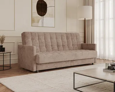 Produktbild von MOEBLO Schlafsofa Tina – 3-Sitzer Cordsofa mit Schlaffunktion und Bettkasten, Schlafcouch Polstersofa mit Bonellfederung 211x90x97 cm - Cappuccino (Lincoln 17D)