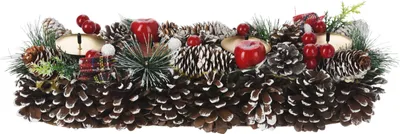 Produktbild von Bambelaa! Adventskranz Künstlich Länglich Adventsgesteck Holz Metall Gold mit 4 Kerzenhaltern Weihnachtsdeko Schnee-Effekt Dekorativer Kranz für Advent Weihnachtskranz Tisch Winterdeko (ca. 40x15x8cm)