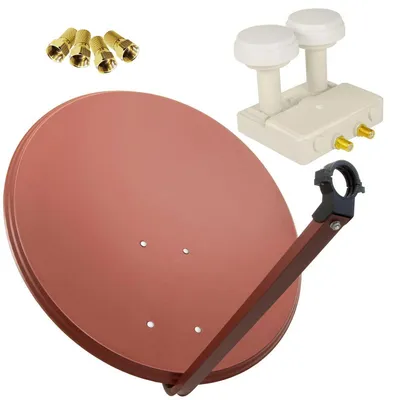 Produktbild von PremiumX SAT Anlage 80cm Antenne Ziegelrot Twin Monoblock WE 4x F-Stecker