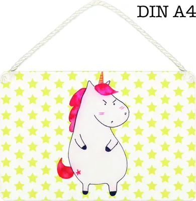 Produktbild von Mr. & Mrs. Panda Holzschild Einhorn Wut DIN A4 - Weiß - Geschenk, kleine aufmerksamkeit, Einhörner, Nein, Arbeit, holzbild, wandtafel, Lustig, Unicorn, Türschild, Schild