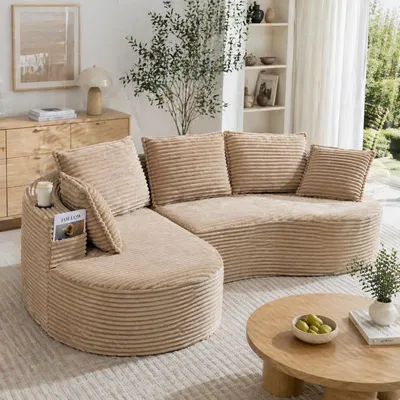 Obrázok produktu pre Rohová sedačka z tkaniny, sedačka široká 250 cm s držiakmi na poháre a bočnou vreckom, sedačka s vankúšmi vhodná do obývačky, spálne a pracovne