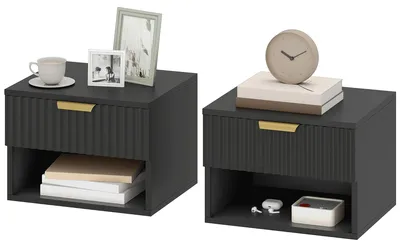 Produktbild von Schwebende Nachttische, Set aus 2, moderne, an der Wand montierbare Nachttische, Schwarz