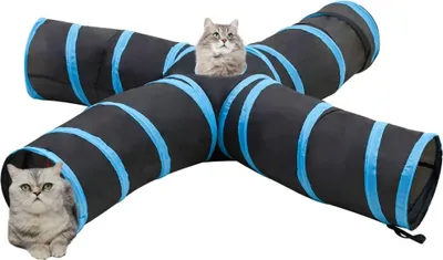 Produktbild von vidaXL Katzentunnel 4-Wege Schwarz und Blau 25 cm Polyester