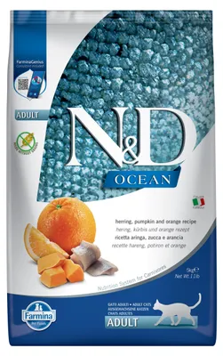 Produktbild von Farmina N&D Cat Ocean Herring Pumpkin Orange Adult 5kg Trockenfutter für Katzen Hering mit Kürbis und Orange