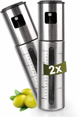 Imagen del producto de Atomizador de aceite de acero inoxidable, 2 x 100 ml, pulverizador de precisión con indicador de nivel, rocío fino, ideal para la cocina