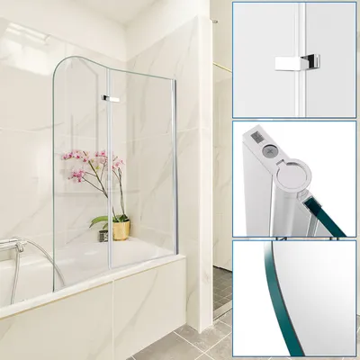 Produktbild von TolleTour Faltwand Badewanne Badewannenaufsatz Duschwand 180° ESG NANO Easy Clean Glas 2-teilig faltbar 100*140CM Silber
