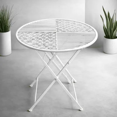 Produktbild von XXL Balkontisch Gartentisch Esstisch Terrasse Metall Tisch Landhaus Altweiß