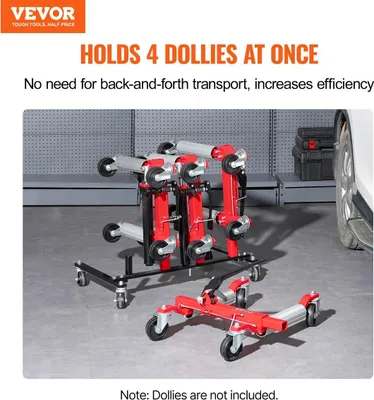 Obrázok produktu pre Stojan na autá Dolly Rack Hydraulický vozík Jack Stand Organizér Kapacita 4 vozíky
