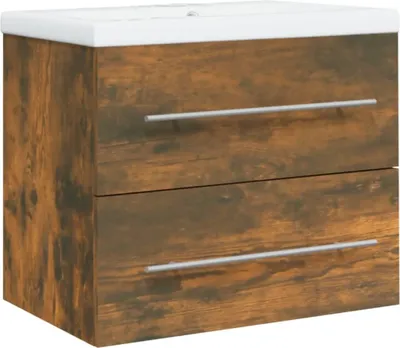 Produktbild von Waschbeckenschrank mit Einbaubecken Räuchereiche Holzwerkstoff