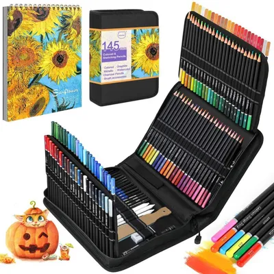 Produktbild von 145-teiliges Zeichenset mit Skizzenbuch, Buntstiften und Graphitstiften