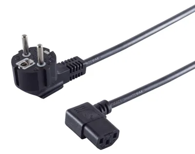 Produktbild von S-IMPULS Kaltgerätekabel Schutzkontaktstecker abgewinkelt - Kaltgerätebuchse abgewinkel 1,8m schwarz