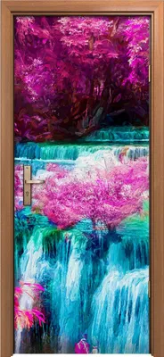 Produktbild von Türposter 80x200 cm Türaufkleber Türtapete Türfolie Klebefolie Malerei Bäume Wasserfall