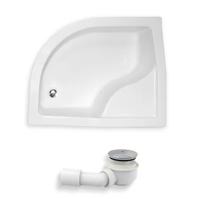 Produktbild von Duschwanne Viertelkreis 120x85x45 Links Sanitäracryl Duschtasse Glatt | Ablaufgarnitur ⌀50 mm & Füßen im SET | Anti-Rutsch Duschbecken | BADLAND MAXI