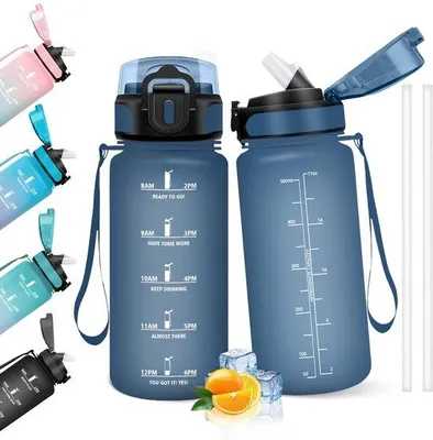 Zdjęcie produktu dla Butelka na wodę o pojemności 500 ml, wolna od BPA i szczelna, wielokrotnego użytku, z rurką, idealna do szkoły, siłowni, biura, biegania, szczególnie dla dzieci
