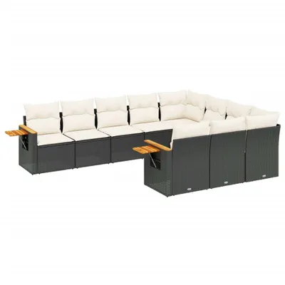Produktbild von 10-tlg. Garten-Sofagarnitur mit Kissen Schwarz Poly Rattan