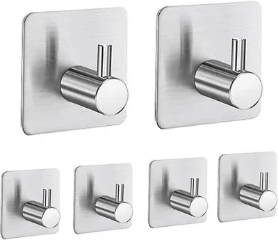 Produktbild von Famanu Handtuchhaken selbstklebend - 6 Stück - rostfreier Stahl - ideal für Bad, Küche, Büro (silber)