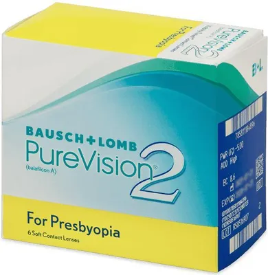 A box of Bausch + Lomb PureVision 2 contact lenses for presbyopia.
