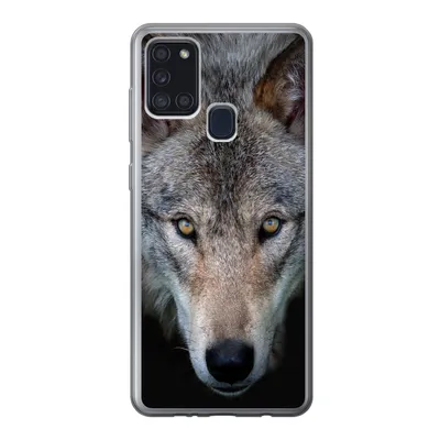 Produktbild von MuchoWow® Handyhülle Schutzhülle Hülle für Samsung Galaxy A21s Wolf - Porträt - Schwarz Silikon Softcase Handy Hülle - Hartschale