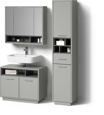 Image de Ensemble meubles bain Livinity Temo Gris 3 pièces, avec armoire haute, Model 52802
