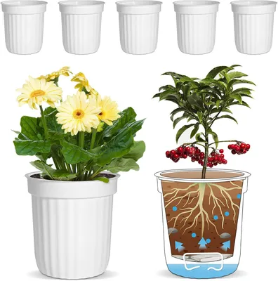 Produktbild von Selbstbewässernder Blumentopf/Kräutertopf, weiß, 6er-Set, mit Wasserspeicher, für drinnen und draußen