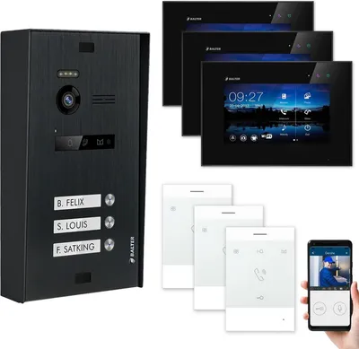 Produktbild von BALTER EVO Aufputz Schwarz 7" WiFi Monitor Schwarz + Talk Video Türsprechanlage Set 3 Familienhaus