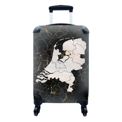 Produktbild von MuchoWow® Koffer Handgepäck Trolley Rollkoffer Kleine Reisekoffer mit 4 Rollen - Karte - Niederlande - Gold - Cabin Size < 55x40x23 cm & 55x40x20 cm - Fotokoffer - Kabinenkoffer - Boardgepäck - Reise-Box - Reisekoffer - Reisegepäck - Koffer mit Bild - Trolley für Kinder