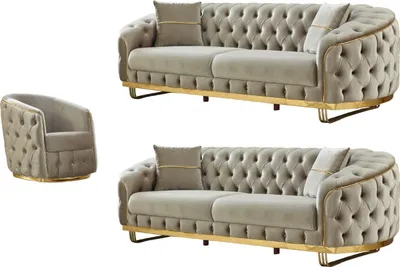 Produktbild von Villa Möbel Sofa Set Bellezza Taupe Stellvariante:3+2+1 Handmade, pflegeleichter Mikrofaser Samtstoff