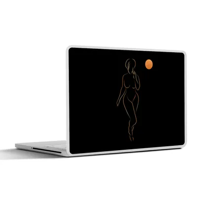 Produktbild von MuchoWow® Laptop Aufkleber Sticker Cover Frau - Mond - Schwarz - Strichzeichnung 36.5x27.5 cm - Laptop-Sticker