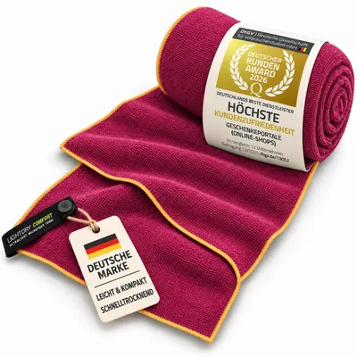 Productafbeelding van LightDry Microvezel Handdoek Rood 60x30 cm - Lichtgewicht sport handdoek, reishanddoek, zeer absorberend en snel drogend, geschikt voor fitness, outdoor activiteiten en kamperen