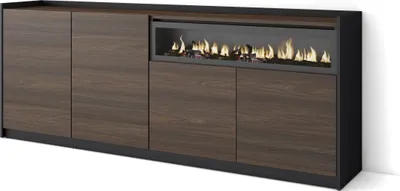 Produktbild von Sideboard, Highboard, 207x37x80cm, 4 Türen, Elektrokamin., Dunkler Eiche und Schwarz