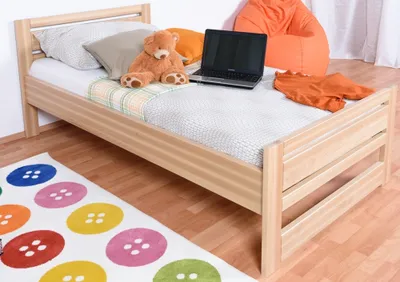 Produktbild von Bettrahmen für Kinder / Kinderbett 100 x 200 cm | Massivholz: Buche | Natur Lackiert