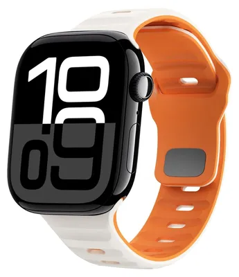 Produktbild von Für Apple Watch Series 11 10 42mm / 9 8 7 41 / 6 SE 5 4 40mm Silikon Wellenstruktur Armband Beige / Orange