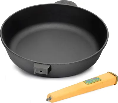 Produktbild von Gusseisen Bratpfanne mit Abnehmbarem Holzgriff und Spatel, 66 mm hoch, 26 cm, Hoher Rand