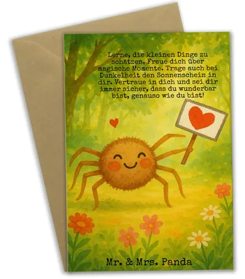Produktbild von Mr. & Mrs. Panda Grußkarte Spinne Agathe Motivation Design - Weiß - Geschenk, Klappkarte, Dankeschön, babykarte, Liebe, Glück, weihnachtskarten, einladungskarten