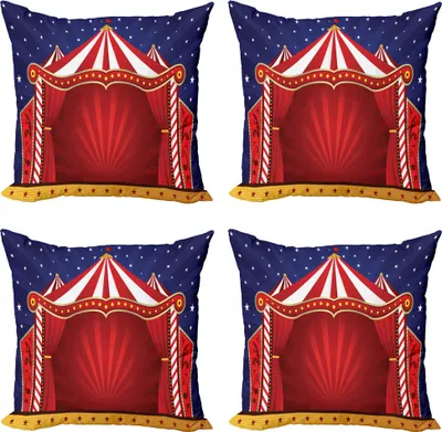 Produktbild von ABAKUHAUS Zirkus Kissenbezug Set (4 Stück), Leinwand-Zirkuszelt, Moderner Doppelseitiger Digitaldruck, 40 cm x 40 cm, blau Vermilion