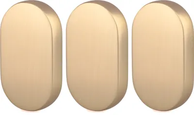 Produktbild von Natural Goods Berlin Möbelgriffe rund OVAL, 16mm Lochabstand, Schrankknöpfe passend für 15-22mm Türstärken, Griffe für Küchenschränke, Kommoden, Sideboard etc., Gold (gebürstet), 3 Stück