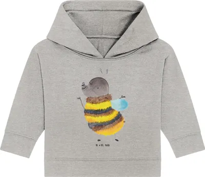 Produktbild von Mr. & Mrs. Panda Organic Baby Hoodie Hummel flauschig 24. - 36. Monat - Heather Grey - Geschenk, Lustige Sprüche, Natur, Blume, Kapuzensweatshirt, Kapuzenshirt, Biene